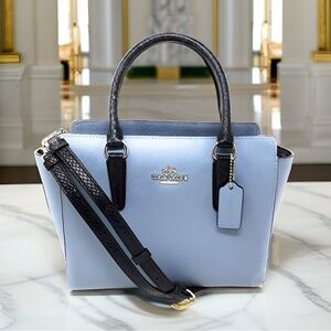 COACH Leah Satchel in Cornflower/Midnight Snake Embossed Leather